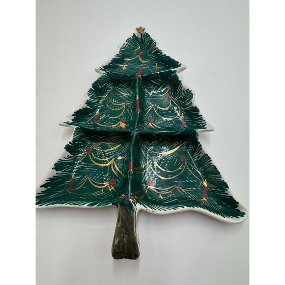 Vintage Italian Hand-Painted Ceramic Christmas Tree Platter · 4-Section - Picture 1 of 8